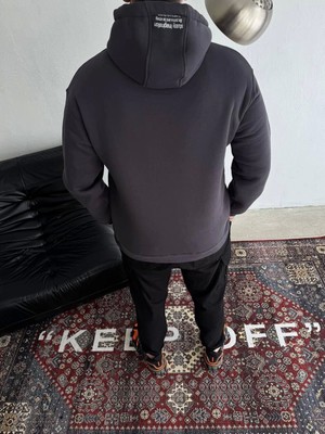 Janes Üç Iplik Kapşonlu Baskılı Sweatshirt - Füme