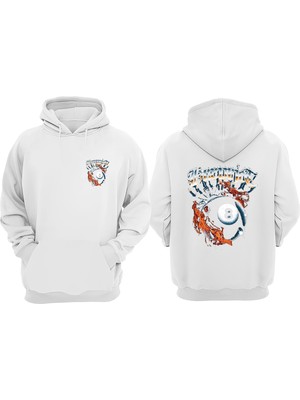 The Wert Unisex Bilardo Topu Tasarım Ön Arka Baskılı Normal Kalıp Beyaz Sweatshirt