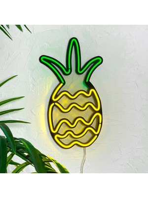 Tol Camp Ananas Neon Duvar Süsü | Modern ve Şık Metal Üzerine Neon Işık Duvar Sanatı (Tabelası), 25 cm x 45 cm