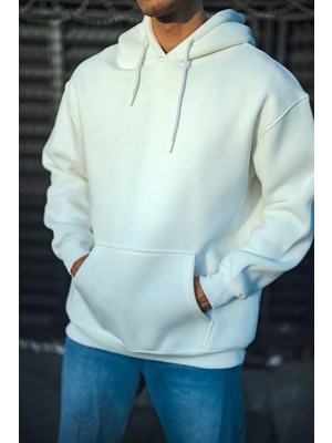 Janes Üç Iplik Penye Kapşonlu Basic Sweatshirt - Beyaz