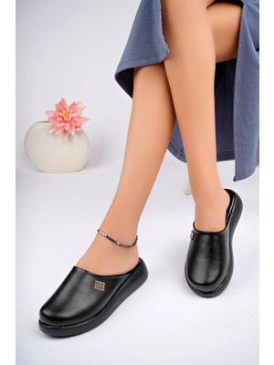 Bulutmod BA04130 Siyah Taşlı Kadın Önü Kapalı Günlük Sabo Engin Topuklu Terlik