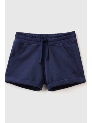 United Colors Of Benetton Kız Çocuk Logolu Sweat Şort Simli Rahat Kesim Yazlık