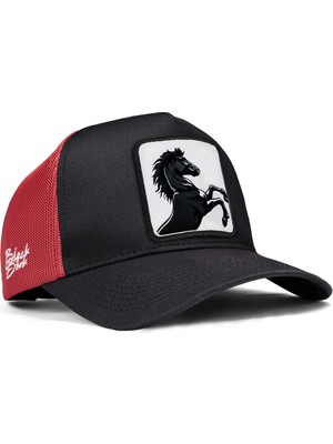 BlackBörk V1 Trucker At - 4 Kod Logolu Unisex Siyah-Kırmızı Şapka