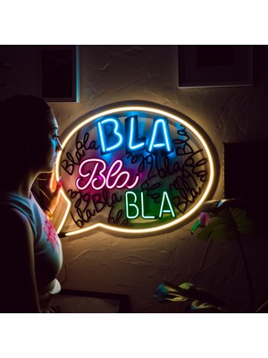 Bla Bla Neon Duvar Süsü | Modern ve Şık Metal Üzerine Neon Duvar Yazısı | 61 cm x 47 cm