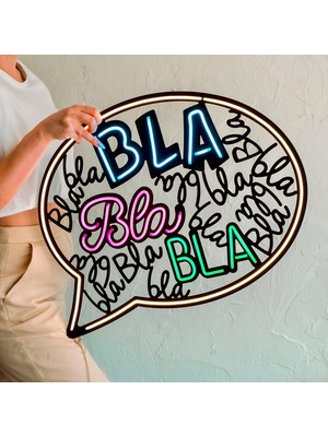 Bla Bla Neon Duvar Süsü | Modern ve Şık Metal Üzerine Neon Duvar Yazısı | 61 cm x 47 cm