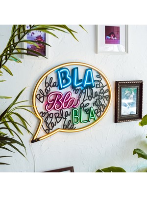 Bla Bla Neon Duvar Süsü | Modern ve Şık Metal Üzerine Neon Duvar Yazısı | 61 cm x 47 cm