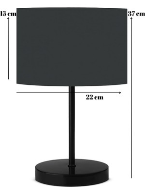 Art&gift Neva Siyah Metal Ayaklı Modern Abajur Silindir Antrasit Kumaş Başlık