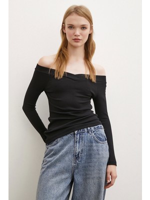 Never More Kayık Yaka Bluz Siyah