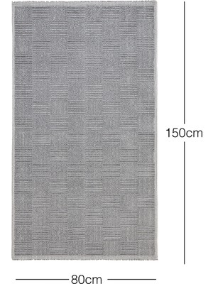 Ocean Home Textile Yıkanabilir Pamuklu Gri Renk Dama Desen Kilim 80 x 150 cm