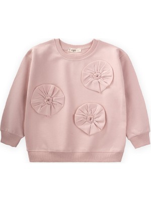 Cigit Aplikeli Kız Sweatshirt 2-10 Yaş Pudra Pembe