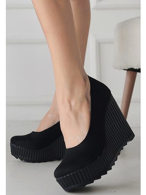 Kazax Klara Siyah Süet Doldu Topuk Ayakkabı