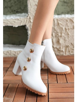 Kazax Morli Beyaz Cilt Topuklu Bot