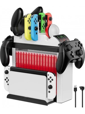 Hobimtek Nintendo Için Organizatör Stand Şarj Cihazı Tutucu Şarj Unitesi OLED Switch LED Göstergeli TNS-2113