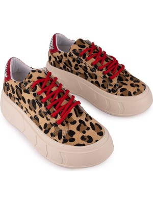 Emel Ayakkabı Modern Rahat Dantel Tasarım Ayakkabı 7961 Leopar