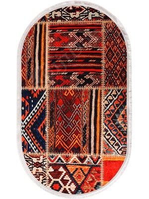 Diji Dekor Halı Turuncu  K1300 Saçaklı Oval Kesme Ince Yolluk Kilim Salon Halısı Modelleri