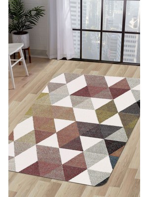 Diji Dekor Halı Multi  K1270 Yıkanabilir Saçaksız Kesme Ince Yolluk Kilim Salon Halısı Modelleri