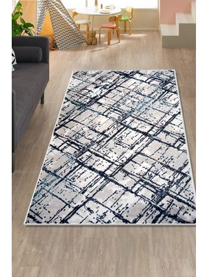Dijidekor Halı Mavi Trend Yıkanabilir Saçaksız Kare Kesme Ince Yolluk Kilim Salon Halısı Modelleri