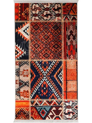 Diji Dekor Halı Turuncu  K1300 Yıkanabilir Saçaklı Kesme Ince Yolluk Kilim Salon Halısı Modeli