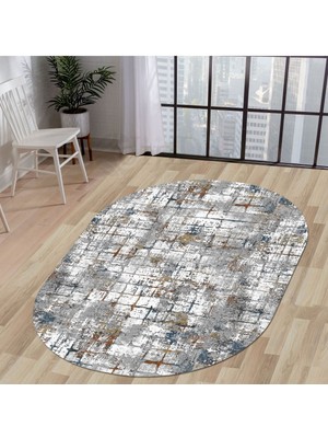 Diji Dekor Halı Multi Cool KY7005 Yıkanabilir Oval Kesme Ince Yolluk Kilim Salon Halısı Modelleri