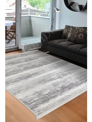 Diji Dekor Halı Gri  KY7056 Yıkanabilir Saçaklı Kesme Ince Yolluk Kilim Salon Halısı Modelleri