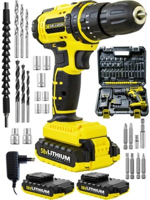 Graizer Darbeli Şarjlı Vidalama Matkap 58V 5Ah Li-Ion 2 Akü 81Nm Tork Metal Şanzumanlı Profesyonel Set