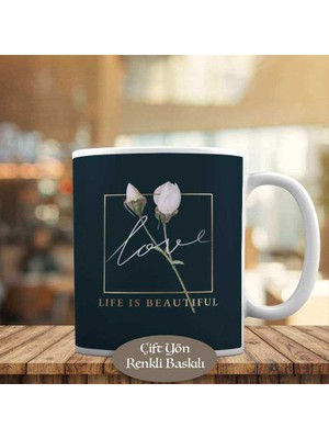 Beyaz Güller Love Yazı Baskılı Kupa Bardak Hediyelik-88243
