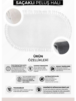 Diji Dekor Peluş Halı Krem Saçaklı Oval Post Kesme Yolluk Kilim