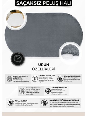 Diji Dekor Peluş Halı Beyaz Yıkanabilir Oval Post Kesme Yolluk Kilim