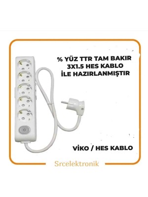 Viko Multi-Let 5 Li 1.5 Hes Kablo (1 Ile 10 Metre Arası) Anahtarlı Topraklı Çocuk Korumalı Uzatma ( 3X1.5 Hes Kablo Tam Bakır) Ttr Kablo Tseli Ho5Vv-F