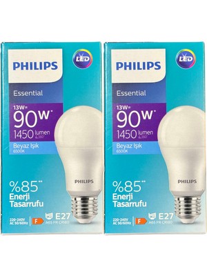 Philips 13W (90W) 6500K (Beyaz Işık) E27 Duylu Klasik LED Ampul (2 Adet)