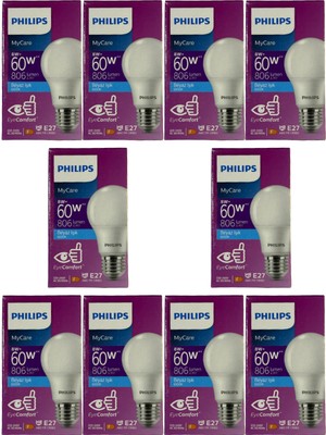 Philips 8W (60W) 6500K (Beyaz Işık) E27 Duylu Klasik LED Ampul (10 Adet)