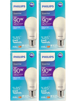 Philips 13W (90W) 6500K (Beyaz Işık) E27 Duylu Klasik LED Ampul (4 Adet)