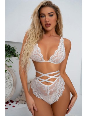 Mrps Ynt Beyaz Dantelli Babydoll Takım 16023