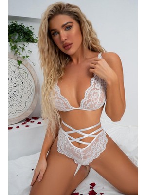 Mrps Ynt Beyaz Dantelli Babydoll Takım 16023