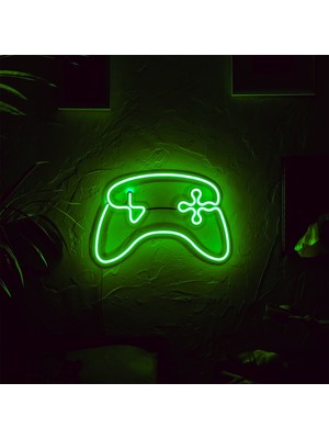 Oyun Konsolu (Game Consol) Neon Süsü - Yeşil LED | Şık Metal Üzerine Neon Tabela | 41,5 cm x 28 cm