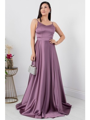 Saten Askılı Uzun Elbise 13382