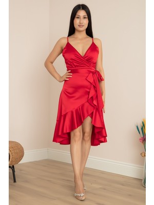 Askılı Eteği Detaylı Abiye Elbise 13395