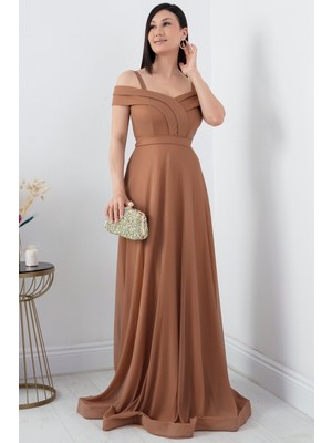 Askılı Simli Tül Uzun Abiye Elbise 13278