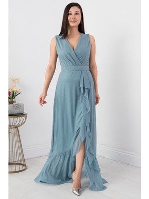 Sıfır Kol Kruvaze Uzun Elbise 13394