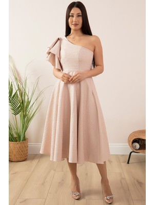 Simli Tek Omuz Volan  Detaylı Elbise 13408