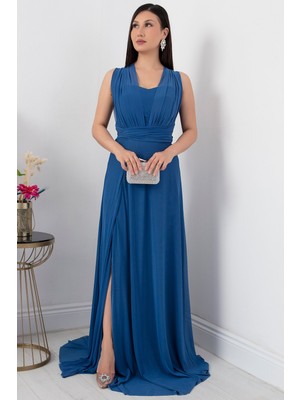 Straplez Boyundan Bağlamalı  Tül Elbise 13426