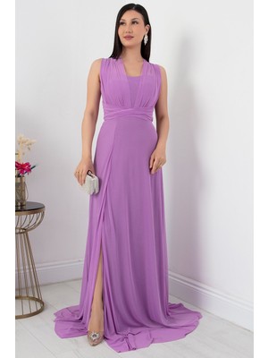 Straplez Boyundan Bağlamalı  Tül Elbise 13426