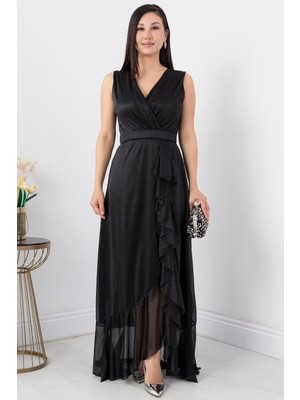 Sıfır Kol Kruvaze Uzun Elbise 13394