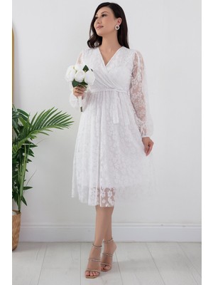 Kruvaze Yaka Flok Elbise 2023-0087