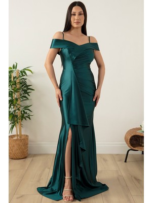 Askılı Pileli Saten Elbise 39423