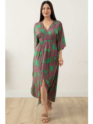 Yırtmaçlı Kruvaze Elbise 936-2966