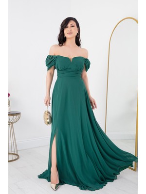 Straplez Yırtmaçlı Şifon Elbise DNS1591