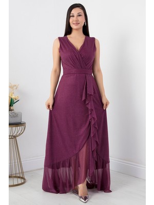 Sıfır Kol Kruvaze Uzun Elbise 13394