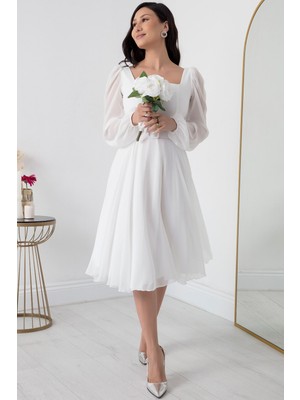 Kare Yaka Şifon Elbise DNS1302