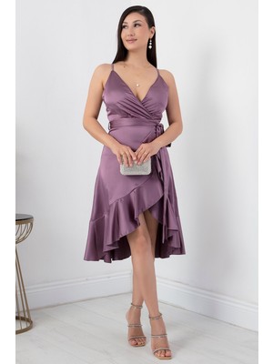 Askılı Eteği Detaylı Abiye Elbise 13395